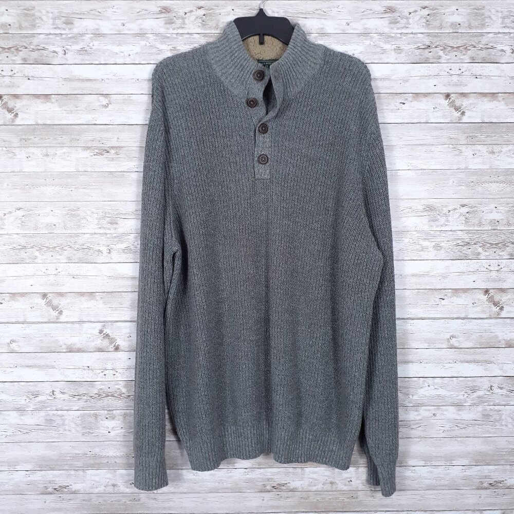 GH Bass Mens Henley Sweater XXL Sherpa Lined Collar Gray 513